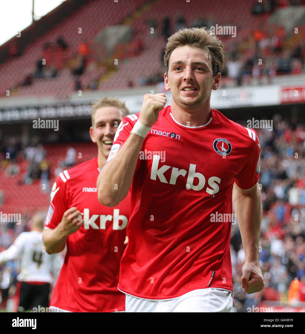 Charlton Athletic's Dale Stephens (right) celebrates scoring during the npower Football League One match at The Valley, London. Stock Photo