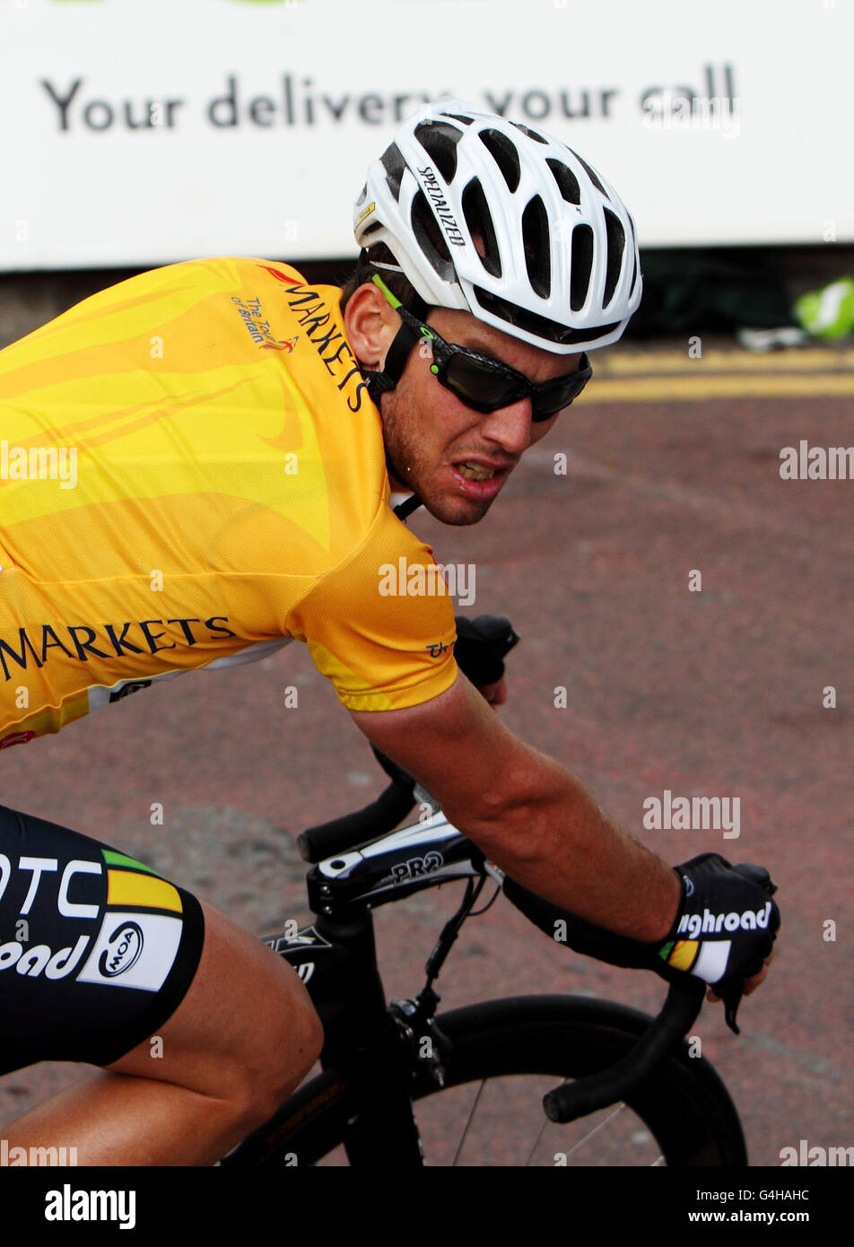 HTC Highroad's Mark Cavendish after finishing 5th during Stage Three of the Tour of Britain, Stoke on Trent, Staffordshire. Stock Photo