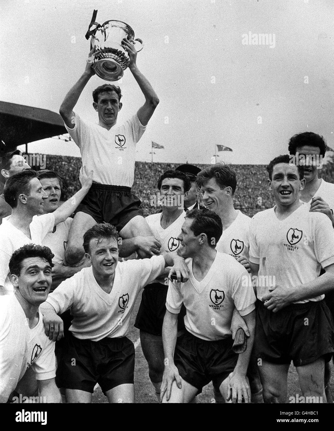 December 9th Tottenham Hotspur Captain Danny Blanchflower Holds The Fa Cup As He Is Carried By His Team Mates After A 2 0 Victory Over Leicester City In The Final At Wembley Tottenham Also