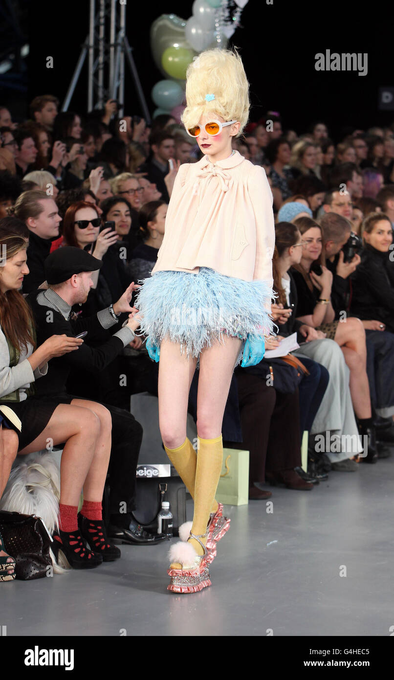 A model on the catwalk at the Meadham Kirchhoff Spring/Summer 2012 show at the Old Eurostar Terminal, Waterloo Station as part of London Fashion Week. Stock Photo