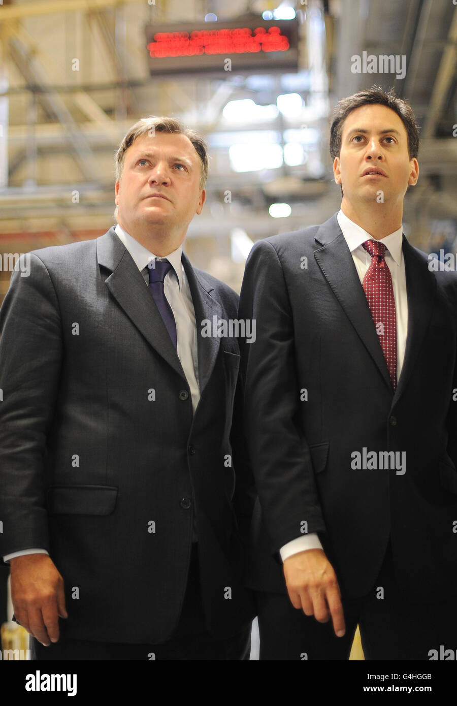 Labour leader Ed Miliband and Shadow Chancellor Ed Balls visit the Vauxhall Motors plant in Luton today. Stock Photo