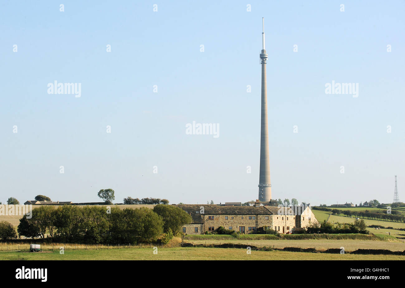 A general view of the Emley Moor television transmitter near Huddersfield which will switch from an analogue signal to a digital signal by the end of September 2011. Stock Photo