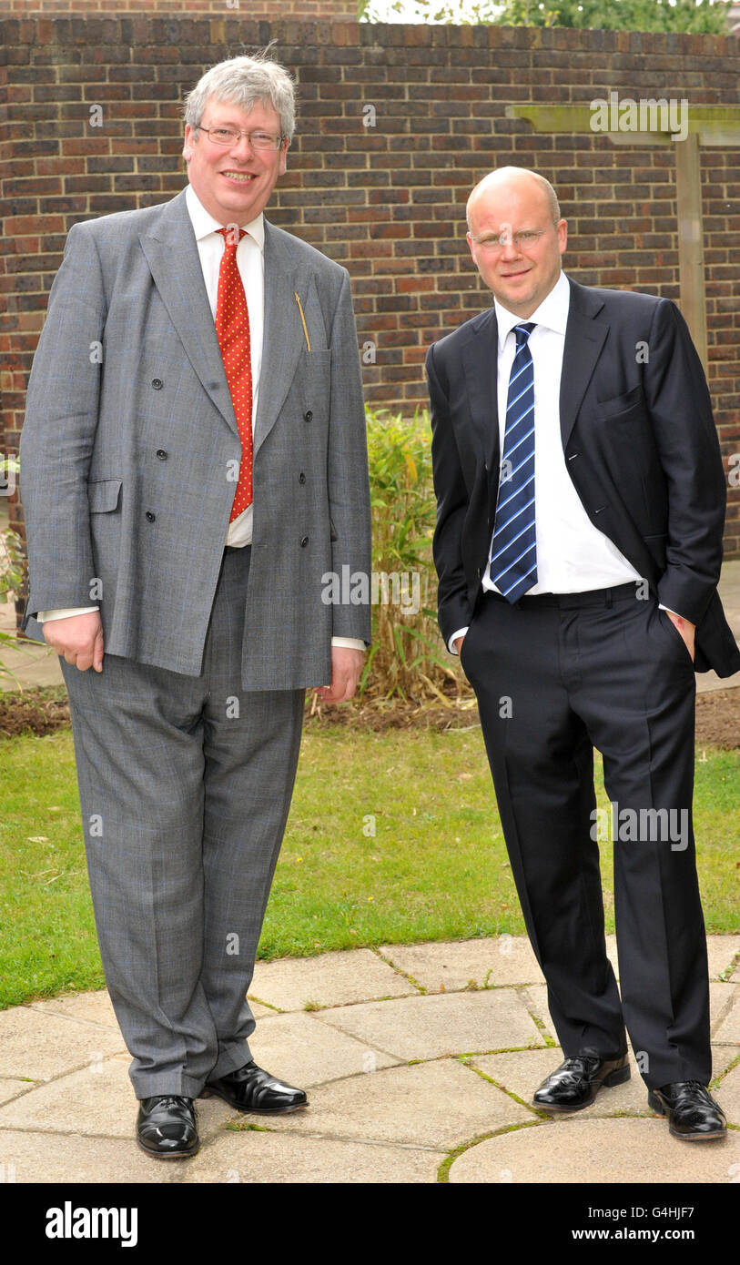 Chair of Governors Toby Young, right, and Headmaster Tom Packer at the newly-formed West London Free School, in Hammersmith. Stock Photo