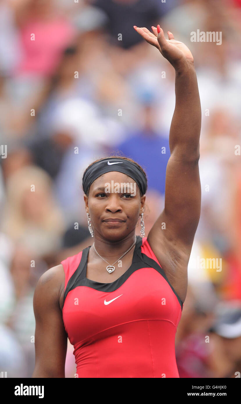 USA's Serena Williams celebrates victory over Serbia's Ana Ivanovic during day Eight of the US Open at Flushing Meadows, New York, USA. Stock Photo