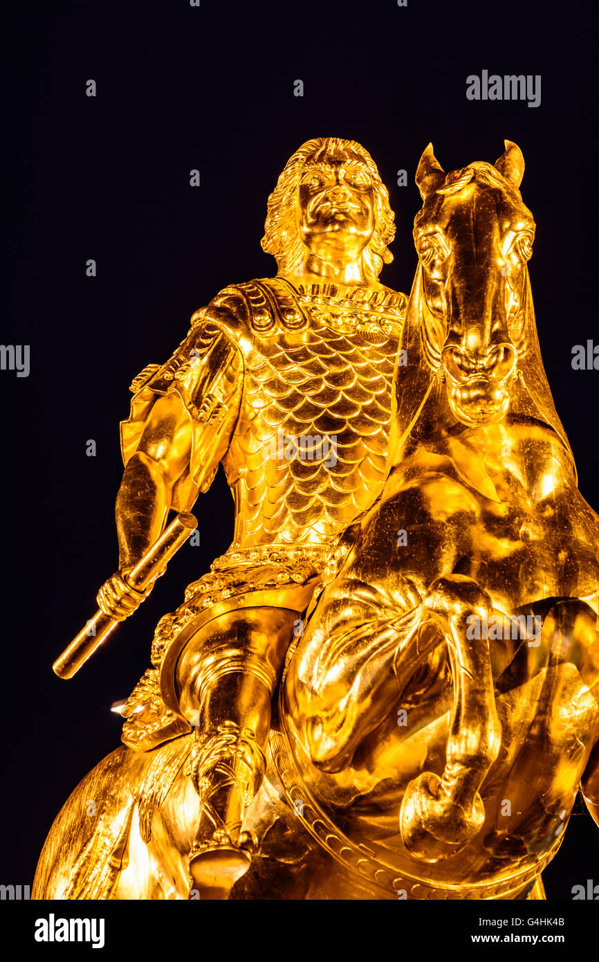 statue Goldener Reiter (Golden Horseman), Germany, Sachsen, Saxony, , Dresden Stock Photo