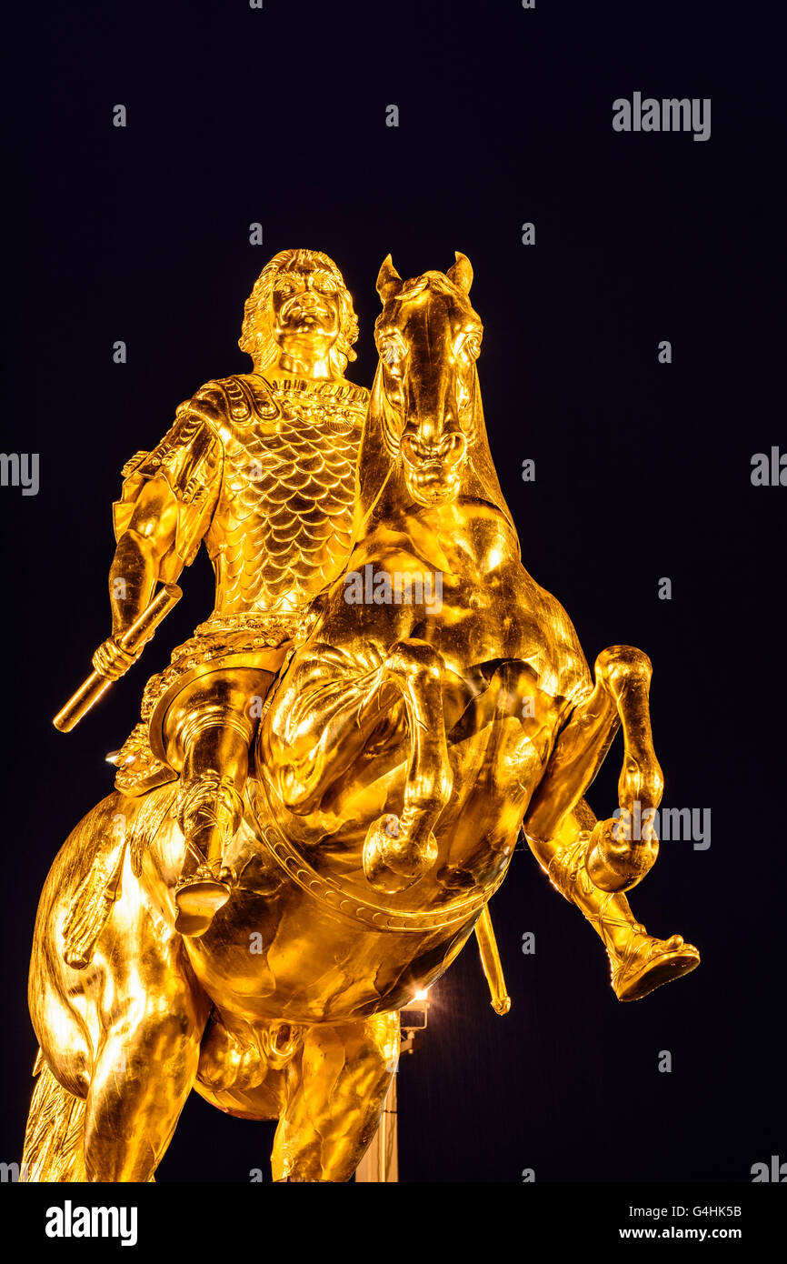 statue Goldener Reiter (Golden Horseman), Germany, Sachsen, Saxony, , Dresden Stock Photo