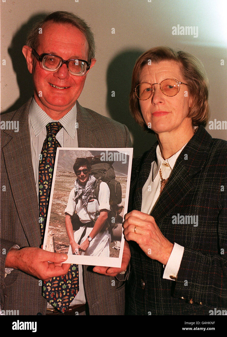 Quentin & Henrietta Goggs hold a picture of their 23-year-old son Timothy, who died while clearing mines in Afghanistan. 'Tim s Fund', the charity set up in 1992 in his memory, was awarded 70,000 pounds by the Diana, Princess of Wales Memorial Fund. Stock Photo
