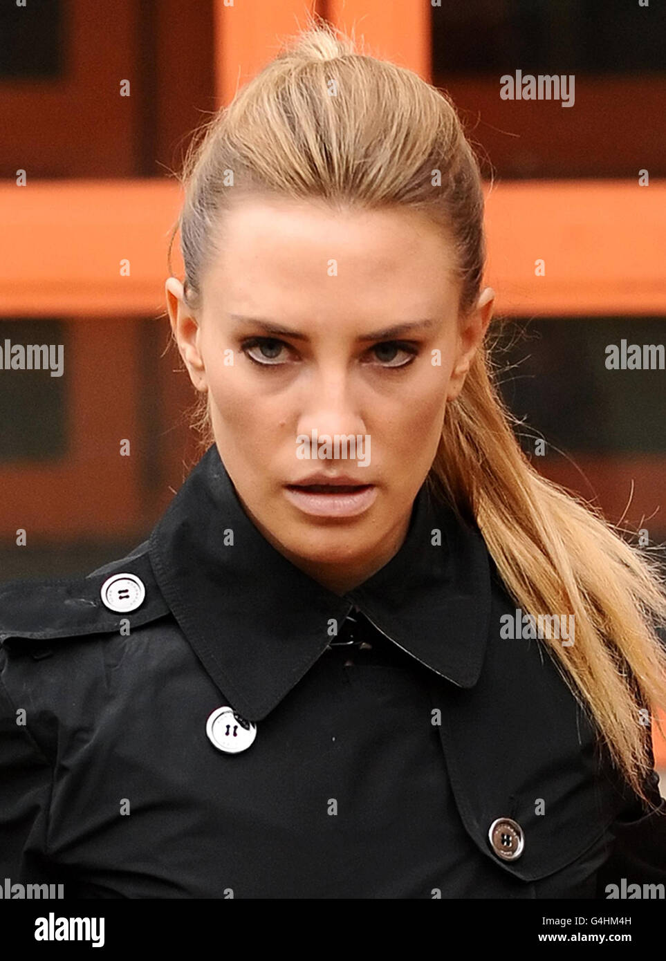 Georgie Thompson leaves West London Magistrates Court, London, where she was banned from driving for 19 months after pleading guilty to drink-driving. Stock Photo