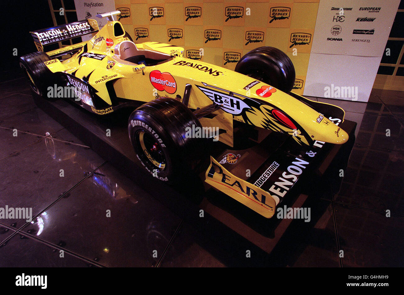 The Jordan team's Mugen-Honda 199 Formula One car, which was launched  during a photocall at the London Palladium Stock Photo - Alamy