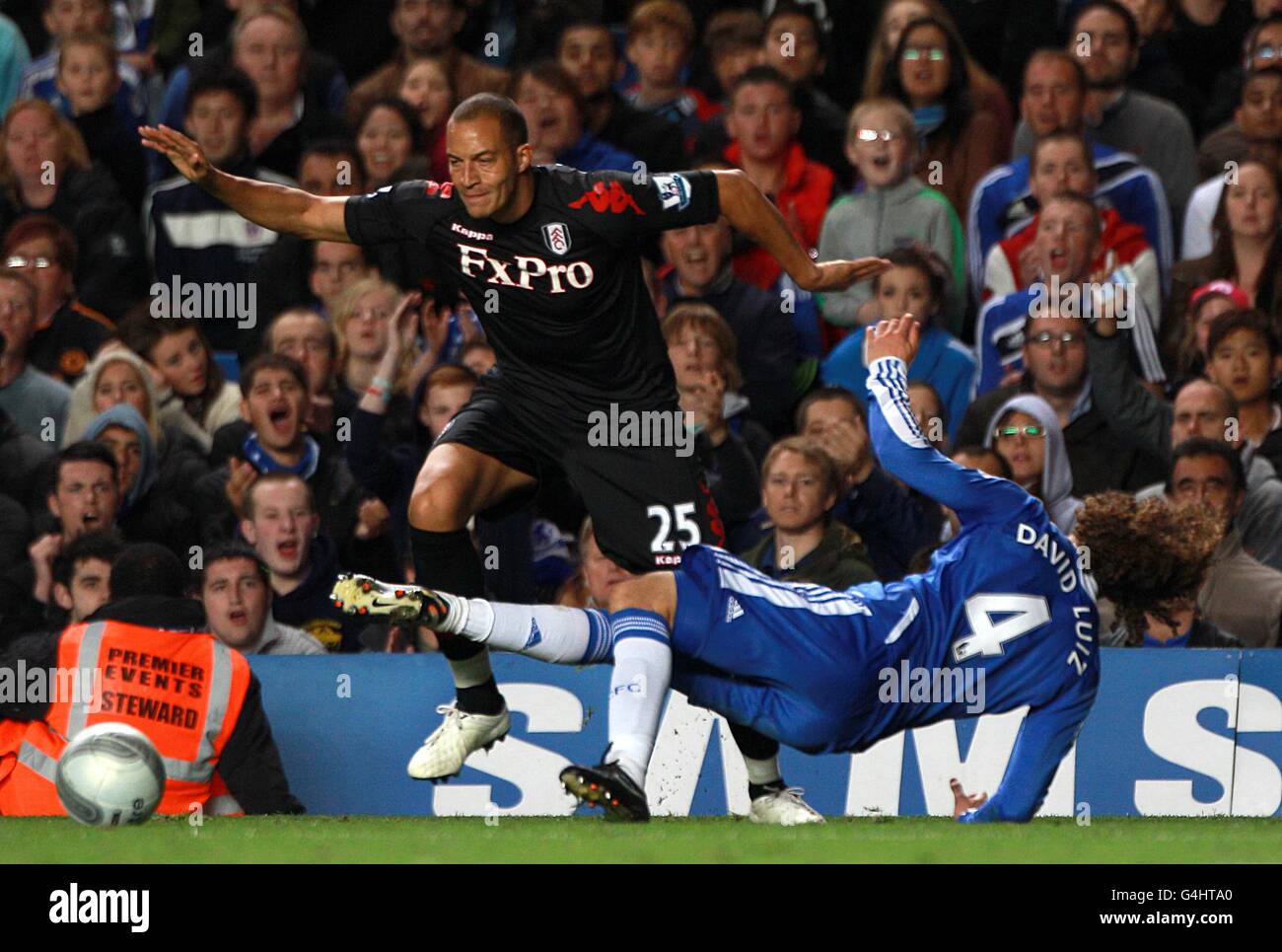 Fulham's Bobby Zamora (left) and Chelsea's David Luiz in action Stock Photo