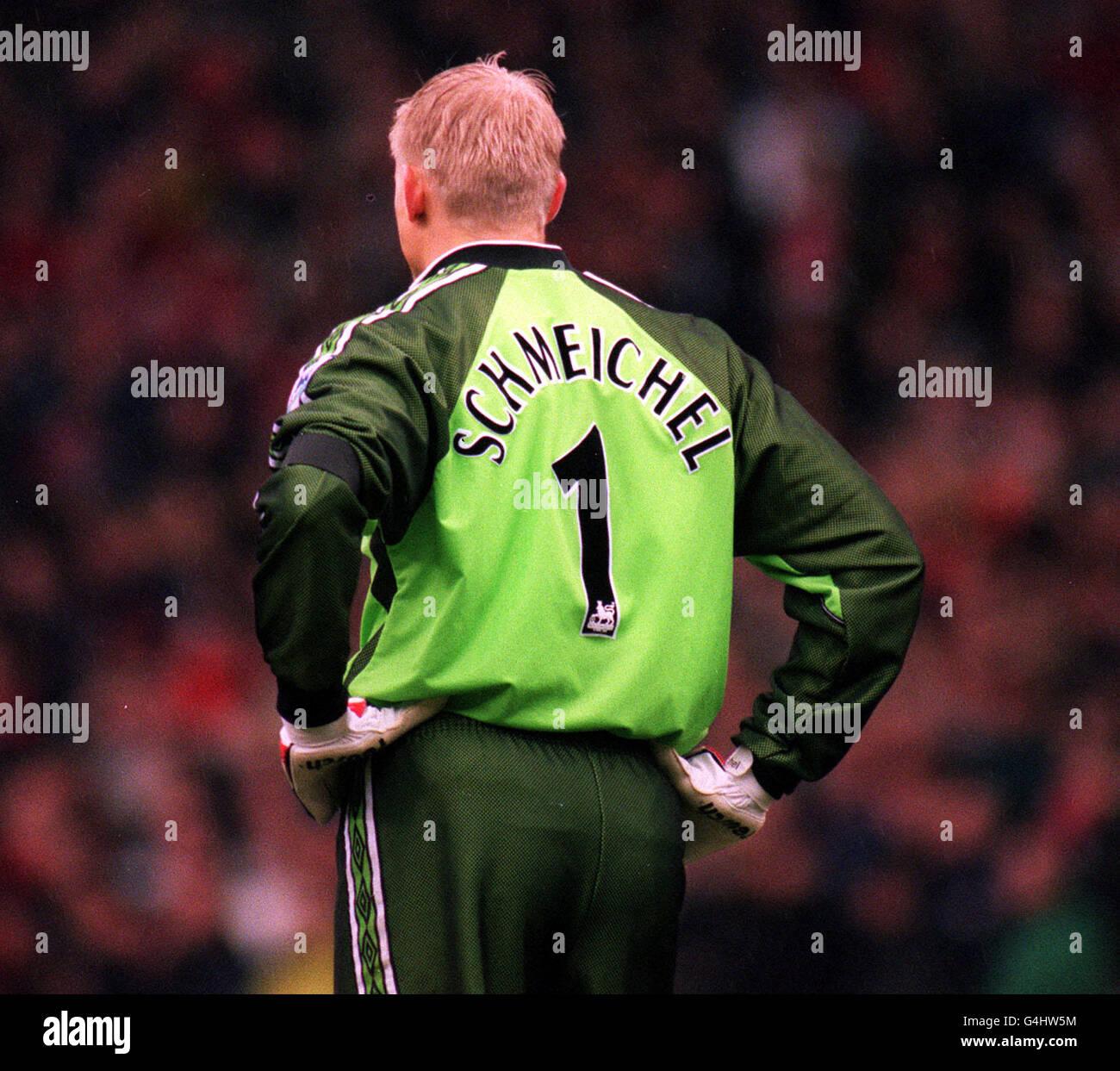 This picture may only be used within the context of an editorial feature.  Manchester United goalkeeper Peter Schmeichel watches the action during his  side's 0-0 draw with Chelsea in their FA Cup