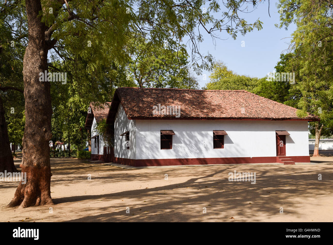 Huts in Sabarmati Ashram near Ahmedabad, India Stock Photo