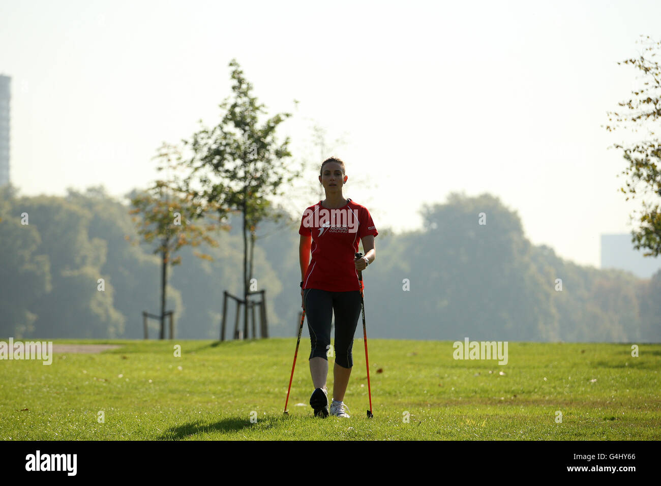 Delegate Tatiana Novaes at the annual INWA (International Nordic Walking Federation) convention in London's Hyde Park. Stock Photo