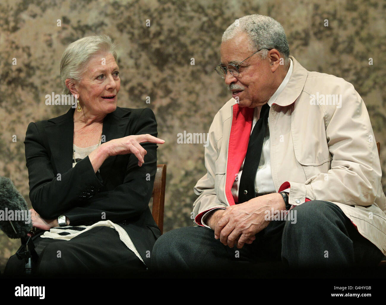 Vanessa Redgrave and James Earl Jones during a press conference for the stage production of the play Driving Miss Daisy, at Wyndham's Theatre in central London. Stock Photo