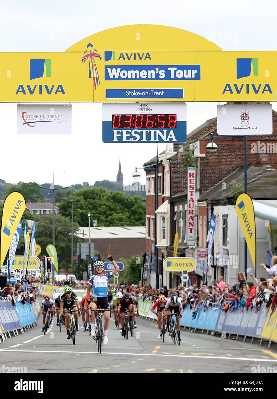 Rabo Liv Women's Cycling Team's Marianne Vos celebrates winning stage