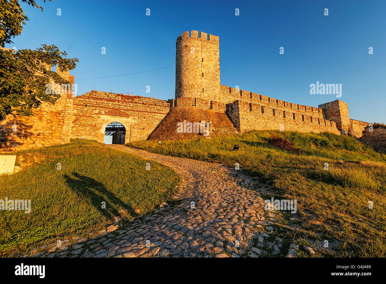 Belgrade medieval walls of fortress and park in day time, Serbia Stock ...