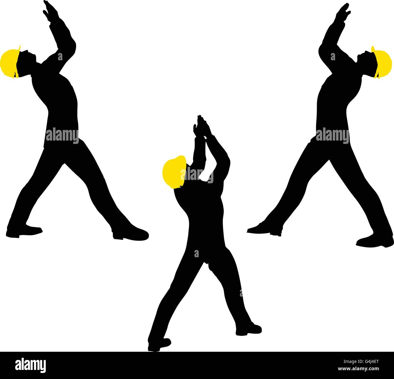 worker silhouette with yellow protective headgear isolated Stock Vector