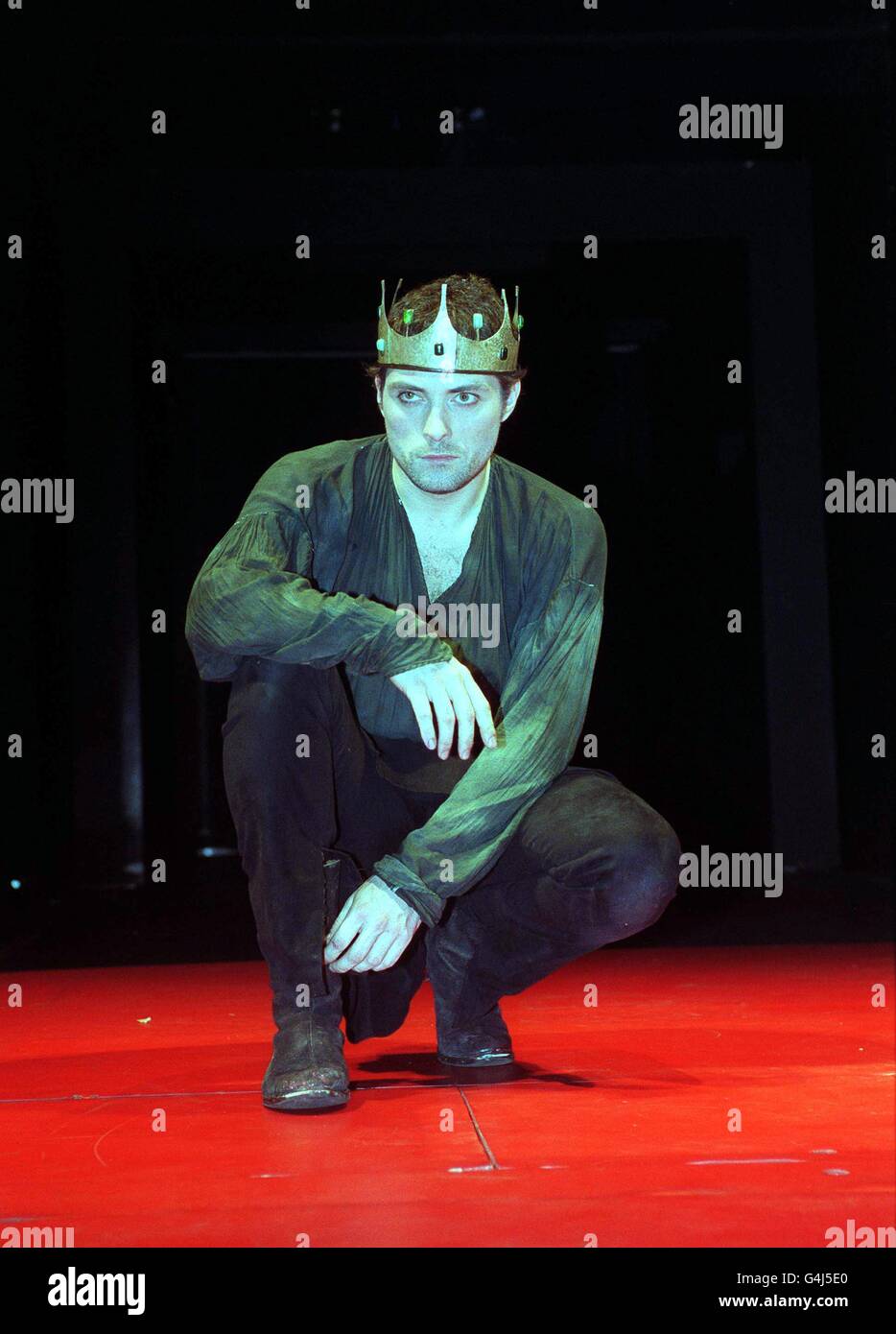 Rufus Sewell as Macbeth on stage at the Queen's Theatre during a dress rehearsal for the William Shakespeare play. Stock Photo