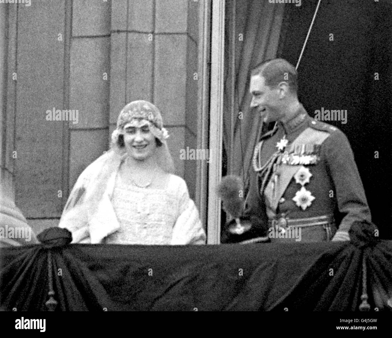 Royalty - Prince Albert, Duke of York and Lady Elizabeth Bowes-Lyon Wedding - London Stock Photo