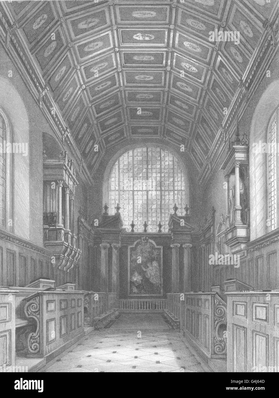 CAMBRIDGE: Caius College. Chapel Interior. Painting. Pews (Le Keux ...