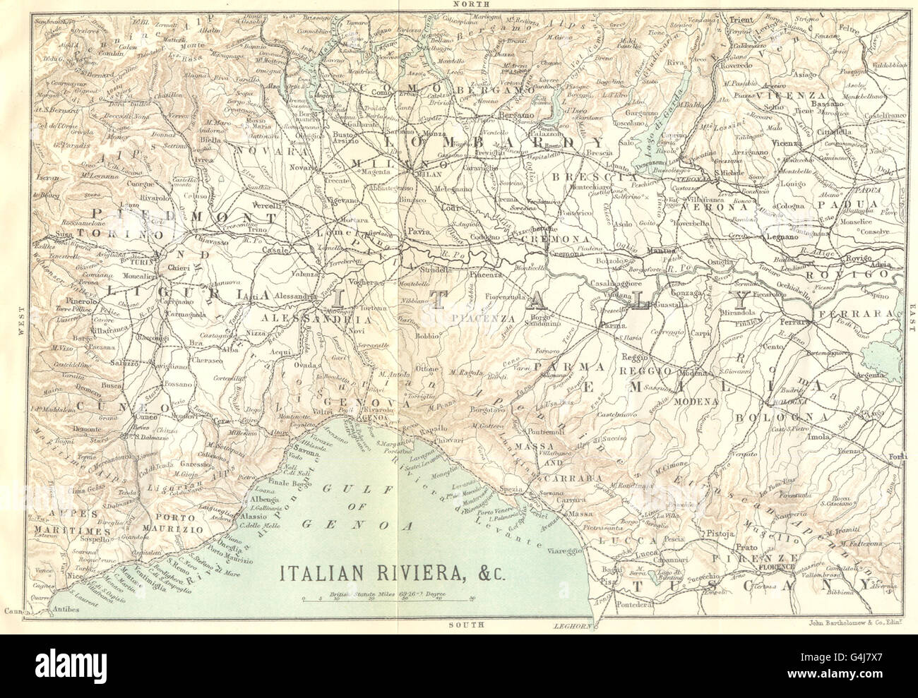 Italian riviera map hi res stock - Maps Italian Riviera C 1888 G4J7X7