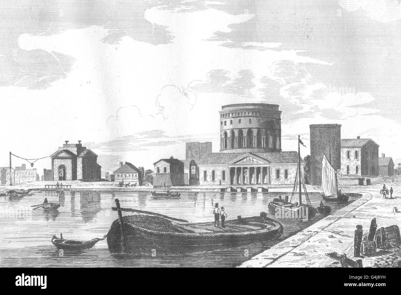 FRANCE: Canal de l'ourcq- Bassin de la villette, antique print 1835 Stock Photo