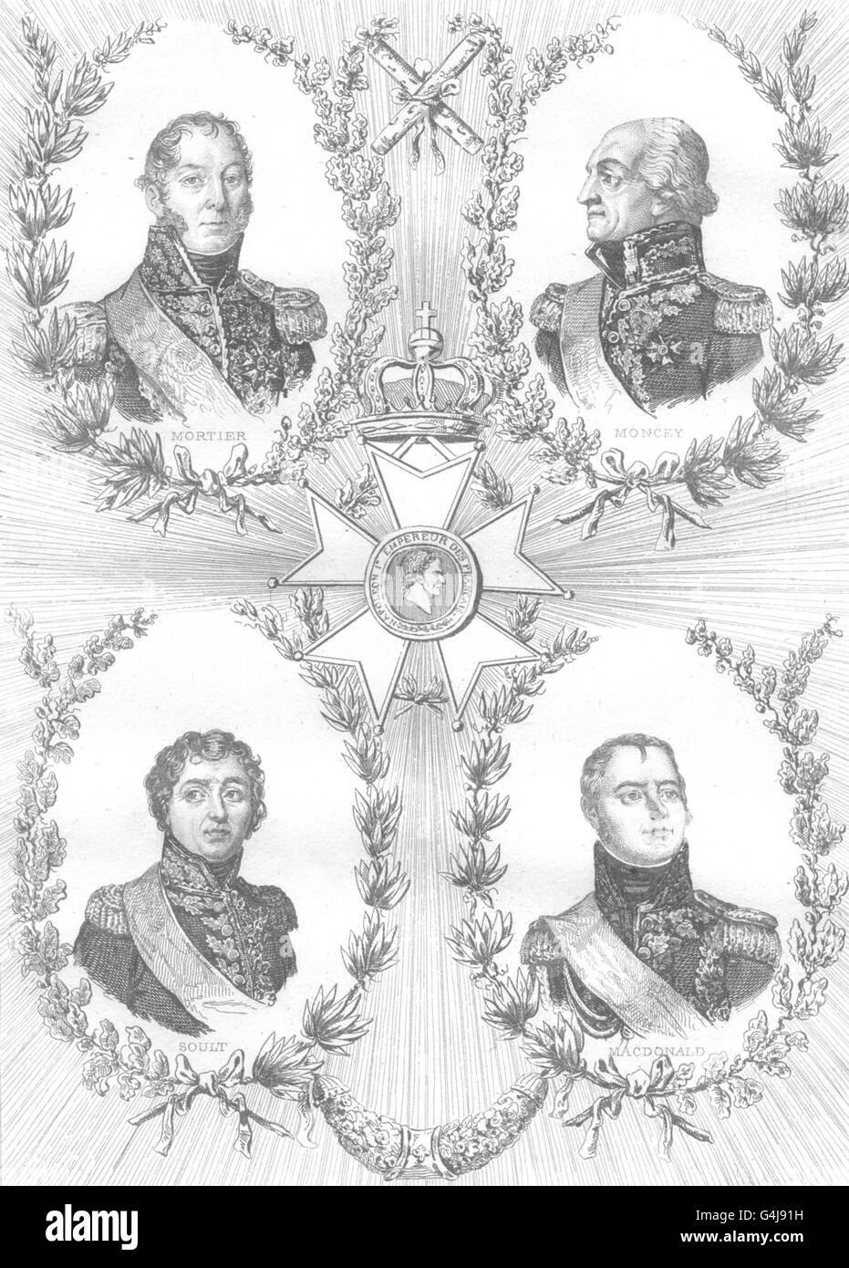 FRANCE: Mortier; Moncey; Soult; Macdonald, antique print 1835 Stock Photo