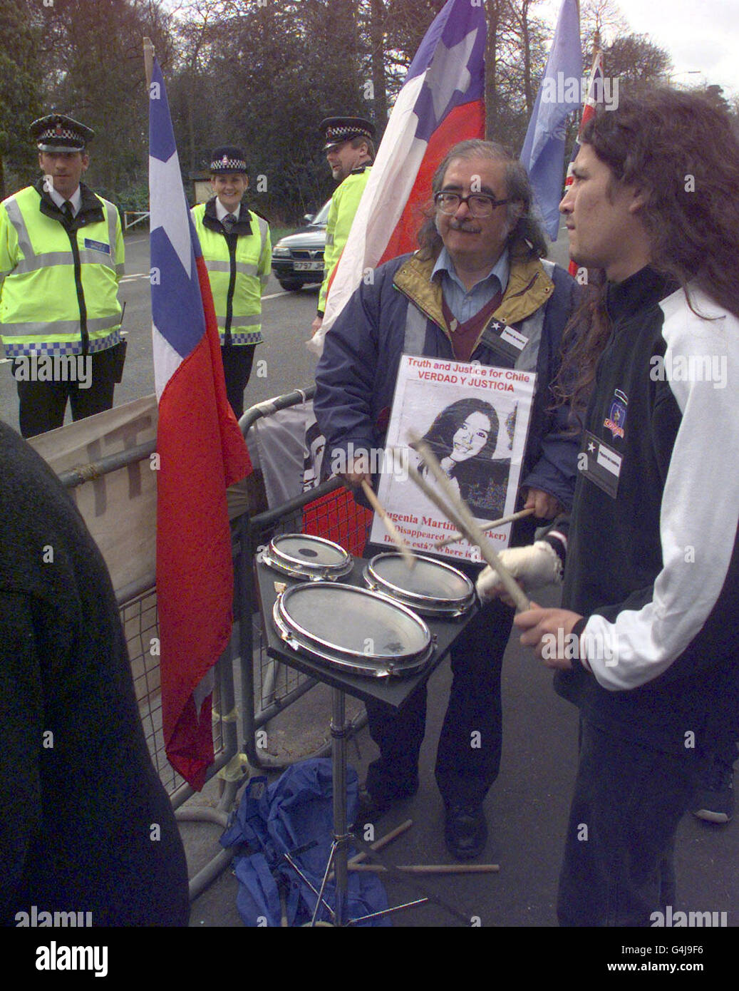 Pinochet protesters/drums Stock Photo