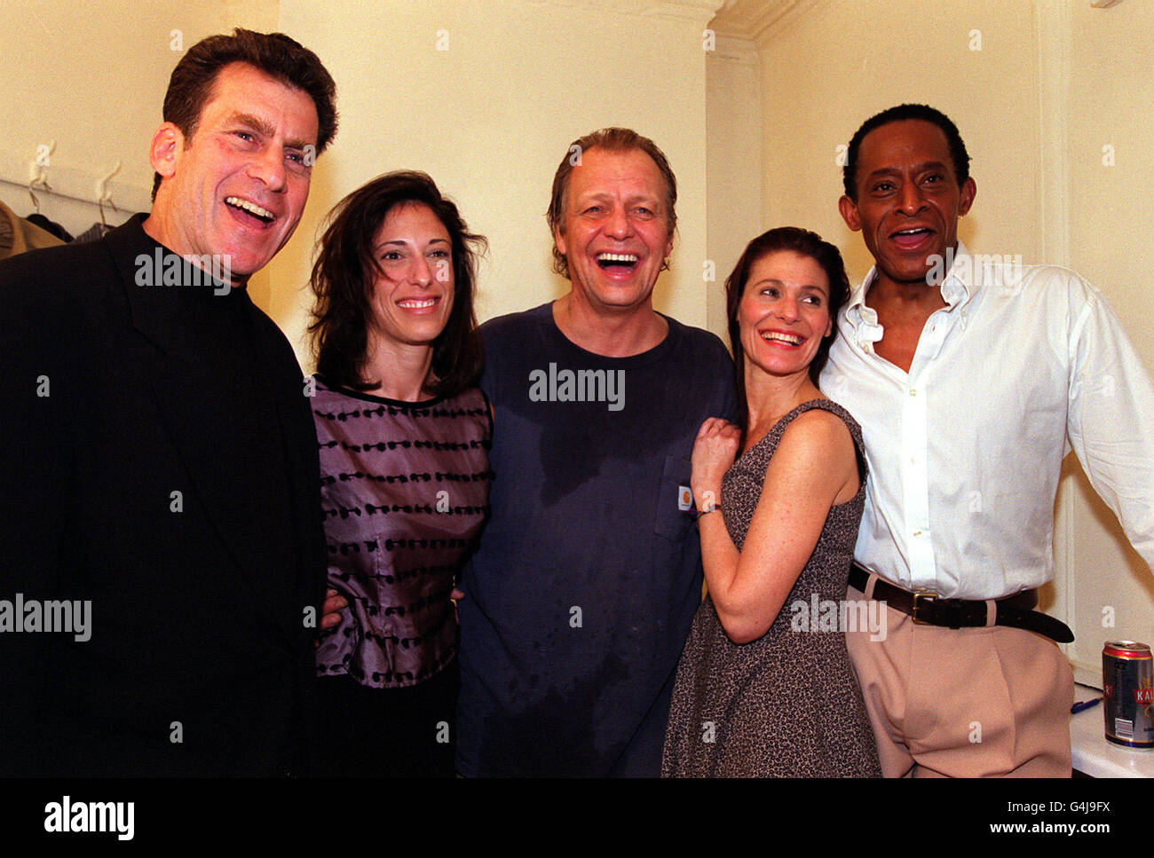 From left: Starsky and Hutch stars Paul Michael Glaser (Starsky), his wife Tracy , David Soul (Hutch), actress Alexa Hamilton and Antonio Fargas (Huggy Bear) at the opening night of 'Alive In The Fridge - The Dead Monkey,' at The Fridge in Brixton, South London. * Soul, Fargas and Hamilton appear in the production. Stock Photo