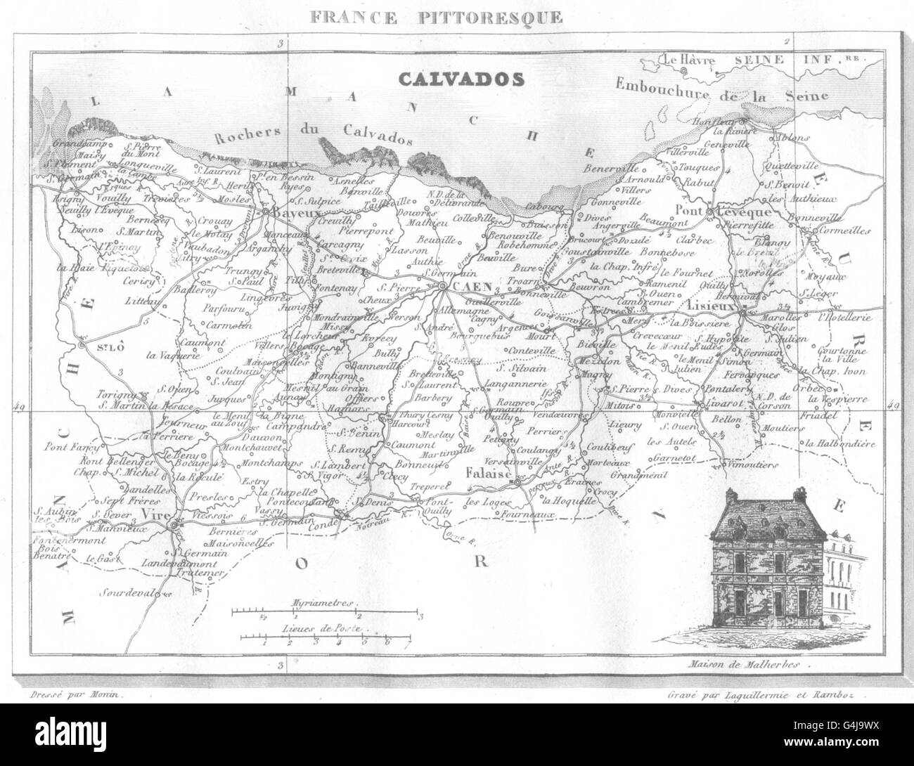 CALVADOS: Calvados. Département , 1835 antique map Stock Photo - Alamy