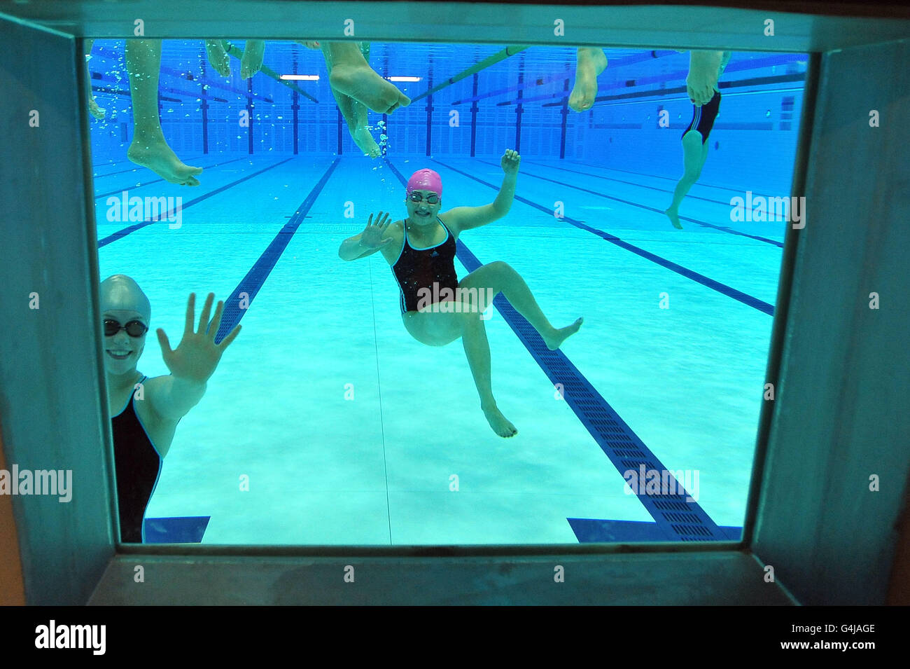Swimmers train at an event to highlight the 2012 Schools Games finals