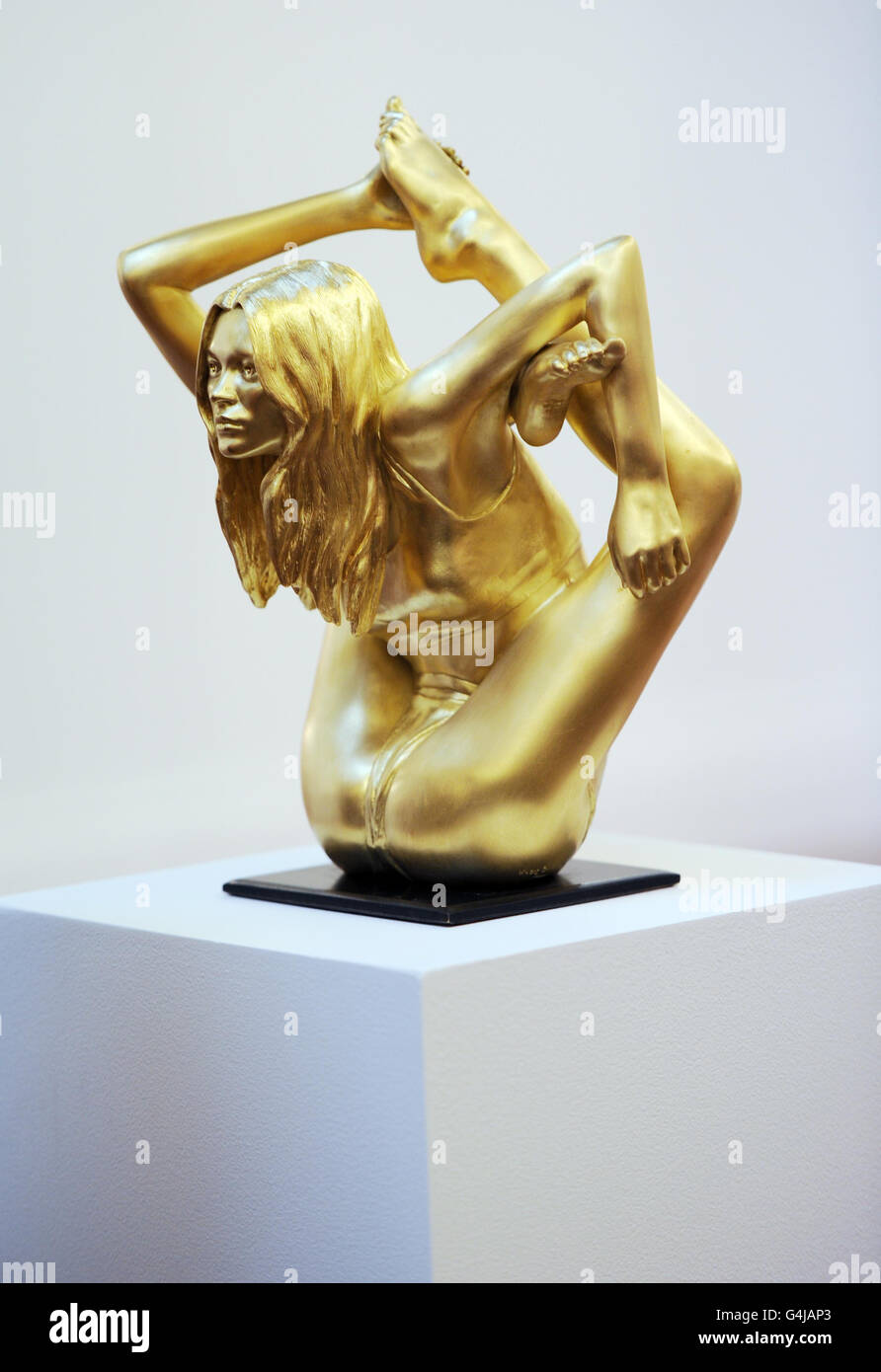 A sculpture of Kate Moss in a yoga pose entitled 'siren' by Marc Quinn, on display at Sotheby's London, as part of their upcoming salesof Impressionist, Modern, Contemporary and 20th Century Italian Art. Stock Photo