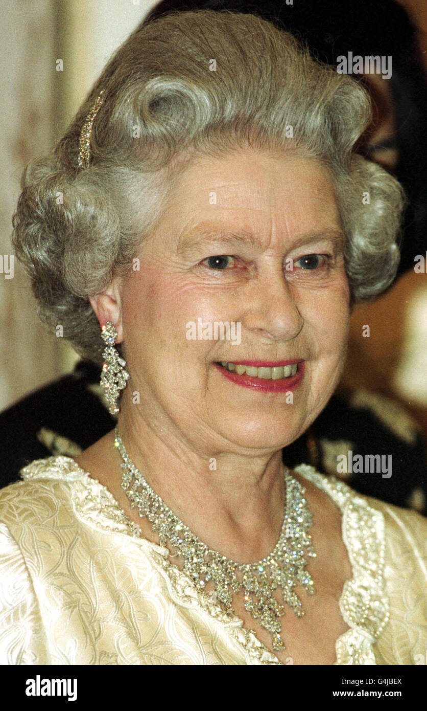 The Queen wears diamond hair ornaments, matching her other jewellery, to the state banquet held in her honour by President Kim Dae-jung at his official residence, the Blue House, in Seoul, South The Queen wears diamond hair ornaments, matching her other jewellery, to the state banquet held in her honour by President Kim Dae-jung at his official residence, the Blue House, in Seoul, South