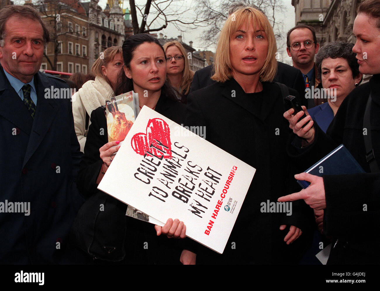 Meg Mathews, wife of Oasis star Noel Gallagher, at Downing Street to hand over a shocking video of new footage of Hare-Coursing obtained at the National Couring Championships as part of their campaign to end the barbaric sport of hunting with dogs. * The video was filmed by undercover investigators working for the IFAW (International Fund for Animal Welfare) Stock Photo