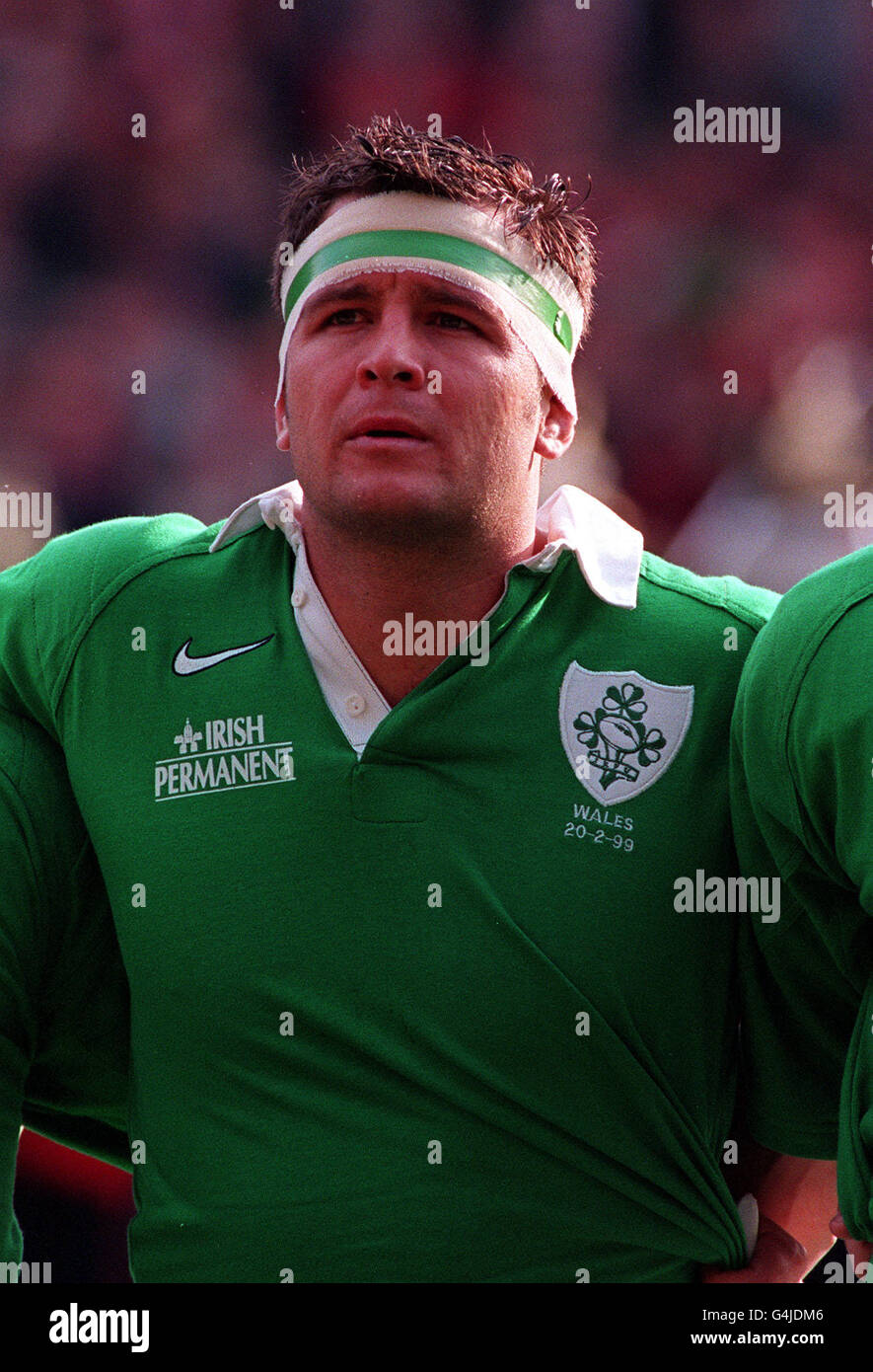 Dion O' Cuinneagain, a member of the Ireland Rugby team before the Five Nations Championship match against Wales at Wembley Stadium, London. Stock Photo