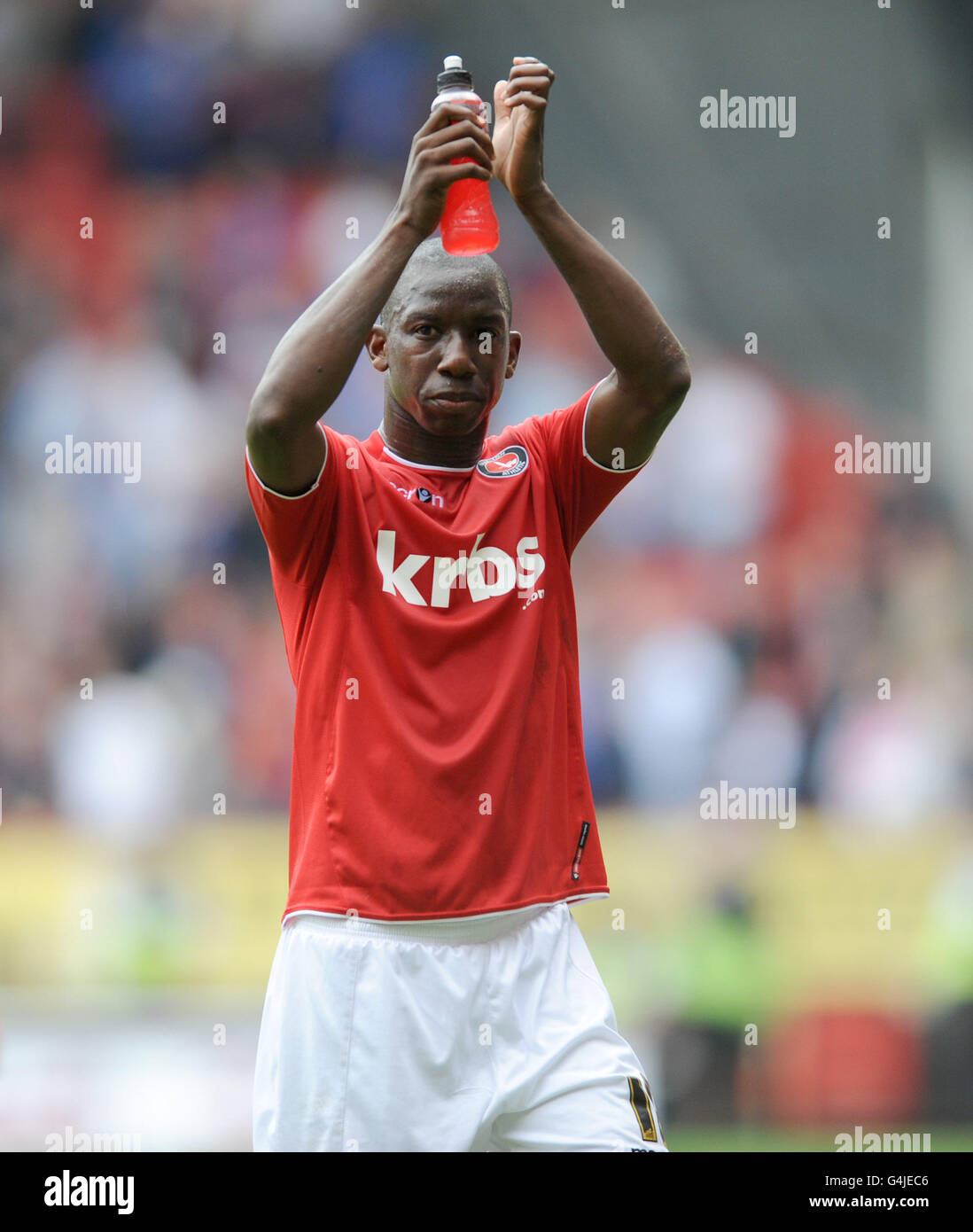 Charlton's Bradley Wright-Phillips celebrates at the end of the game during the Npower Football League One match at The Valley, London. Stock Photo