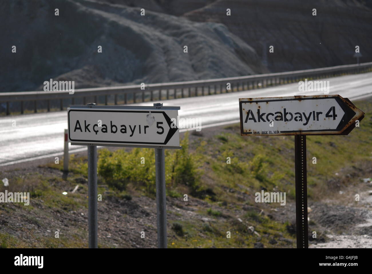 Sign indicates the Akcabayir, a country in the Nallihan-Ankara Stock Photo