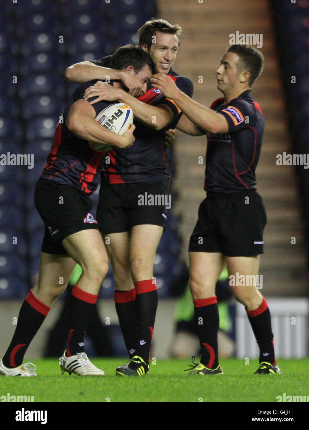 Rugby Union - RaboDirect PRO 12 - Edinburgh Rugby v Munster Rugby - Murrayfield. Edinburgh's Matthew Scott celebrates his first try during the RaboDirect PRO 12 match at Murrayfield, Edinburgh. Stock Photo