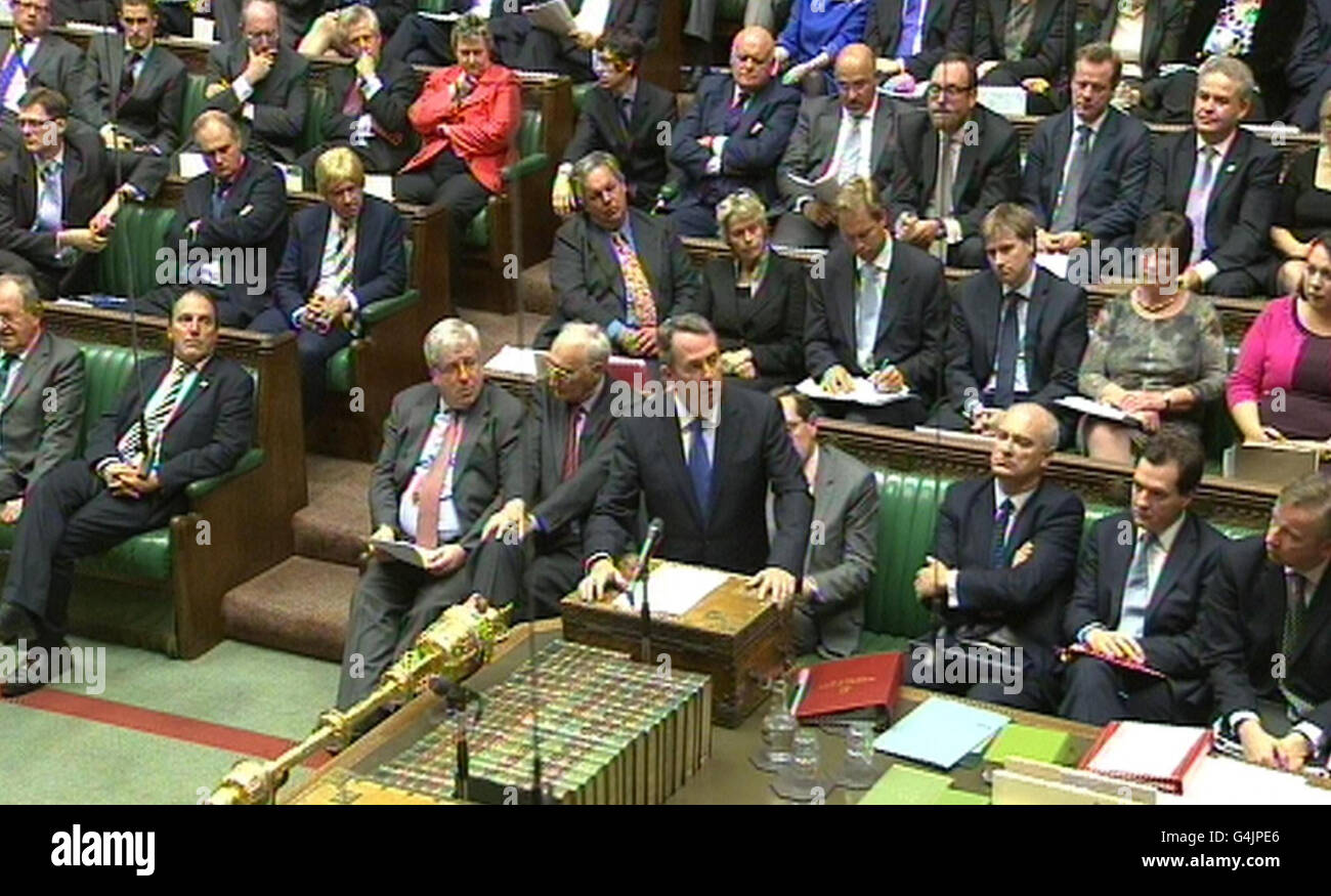 Defence Secretary Dr Liam Fox speaks in the House of Commons as he ...