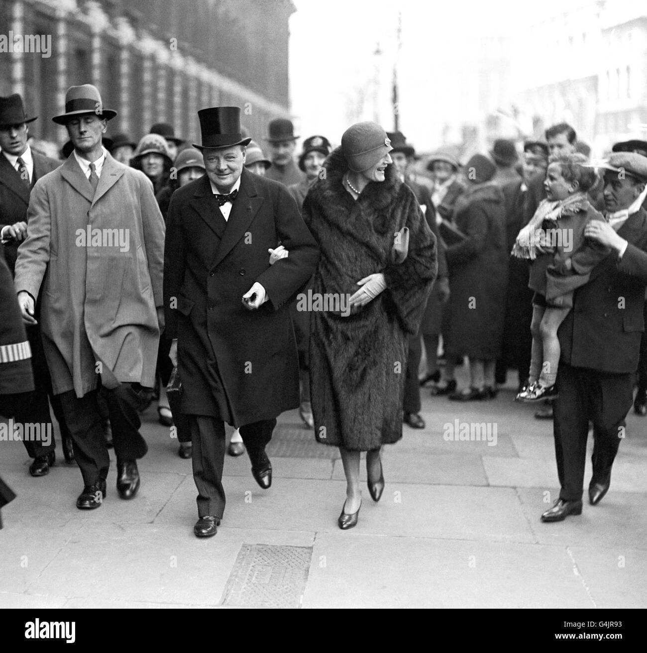 Chancellor of the Exchequer Winston Churchill and his wife Clementine on their way to the House of Commons for the Budget. Stock Photo