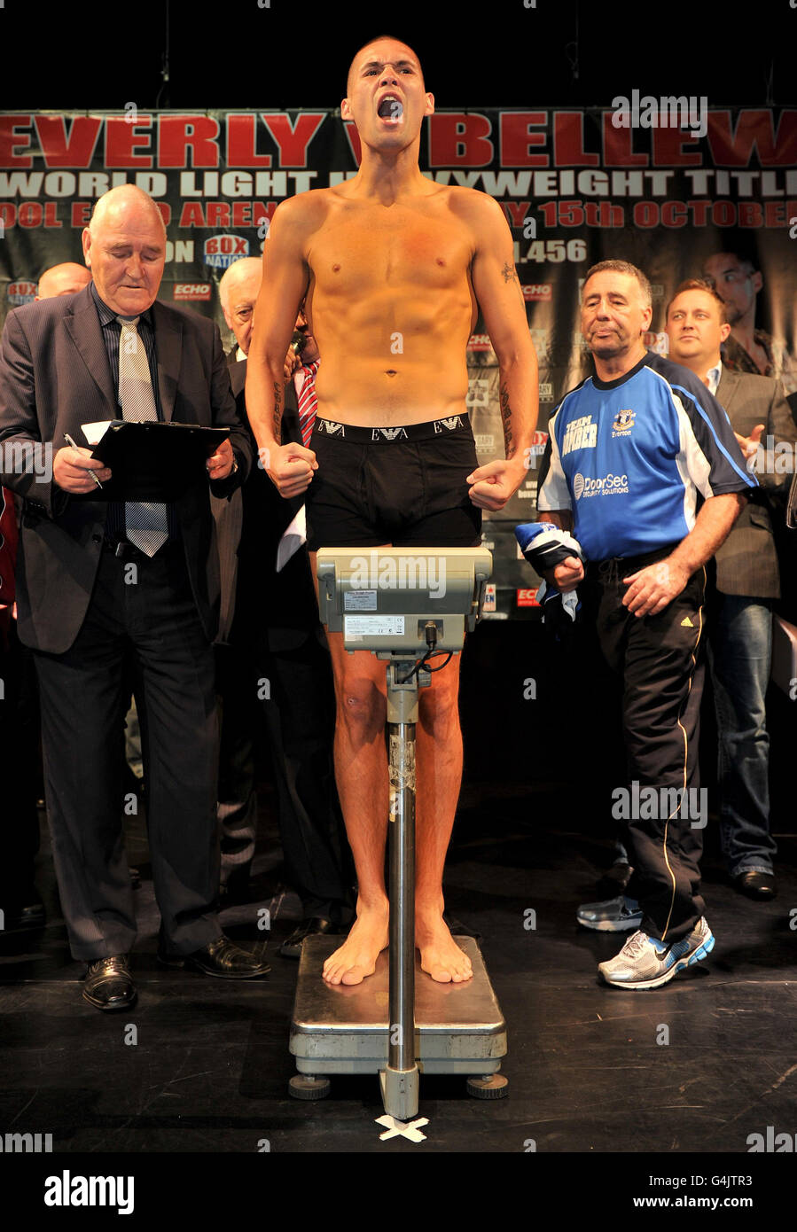 Boxing - WBO Light Heavyweight Title - Tony Bellew v Nathan Cleverley - Weigh-In - Contemporary Urban Centre. Tony Bellew during the weigh-in at the Contemporary Urban Centre, Liverpool. Stock Photo