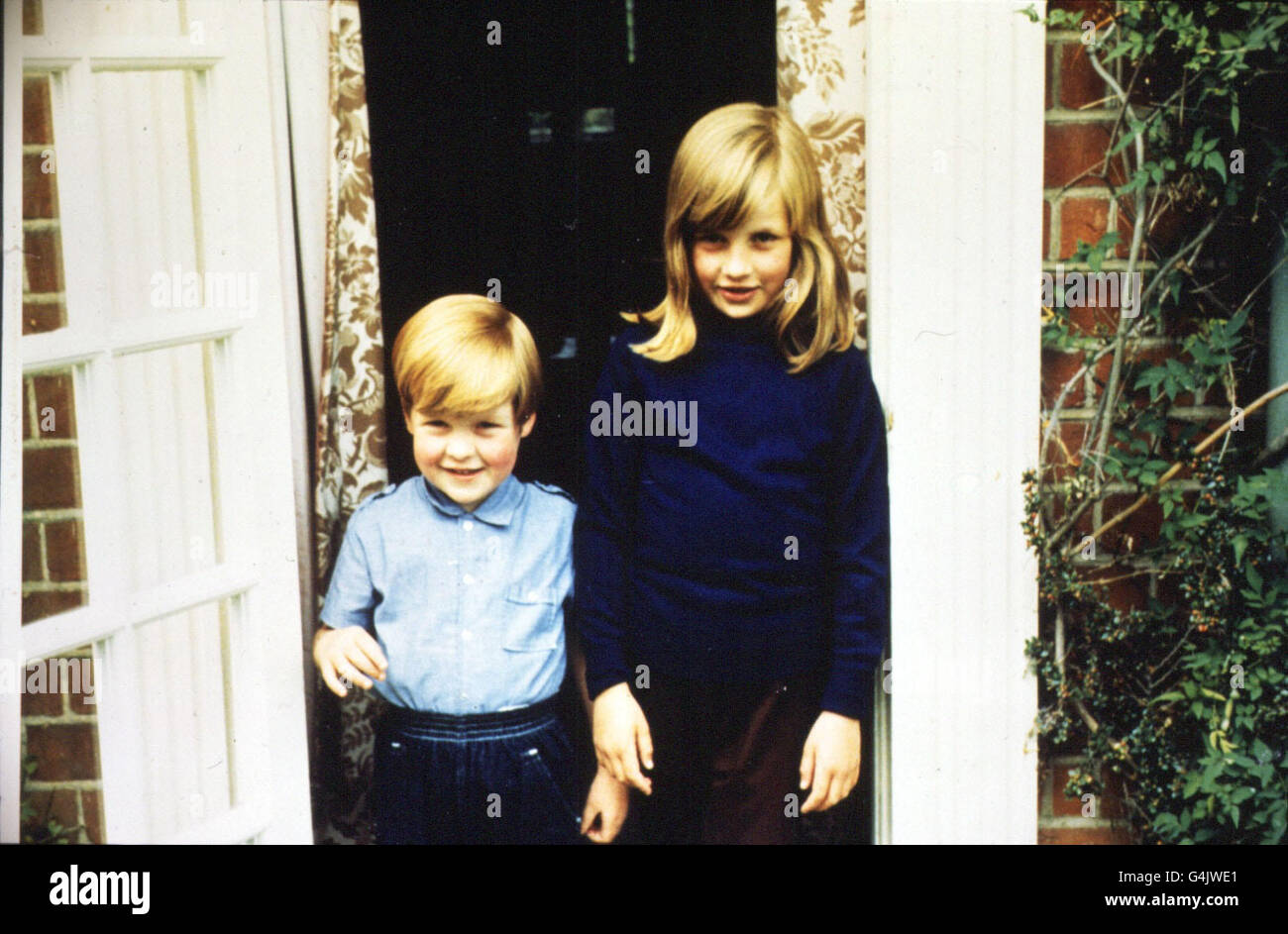 Undated family file picture of Lady Diana Spencer (Diana Princess of Wales) with her Brother Charles, Lord Alhorp (Earl Spencer) in 1968. Stock Photo