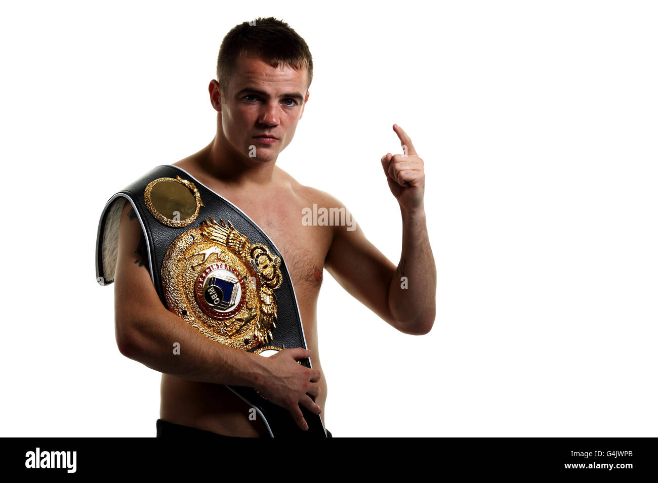 Boxer Frankie Gavin poses for a photograph after the launch of the new boxing channel Box Nation during a Press Conference at the O2 Arena, london. Stock Photo