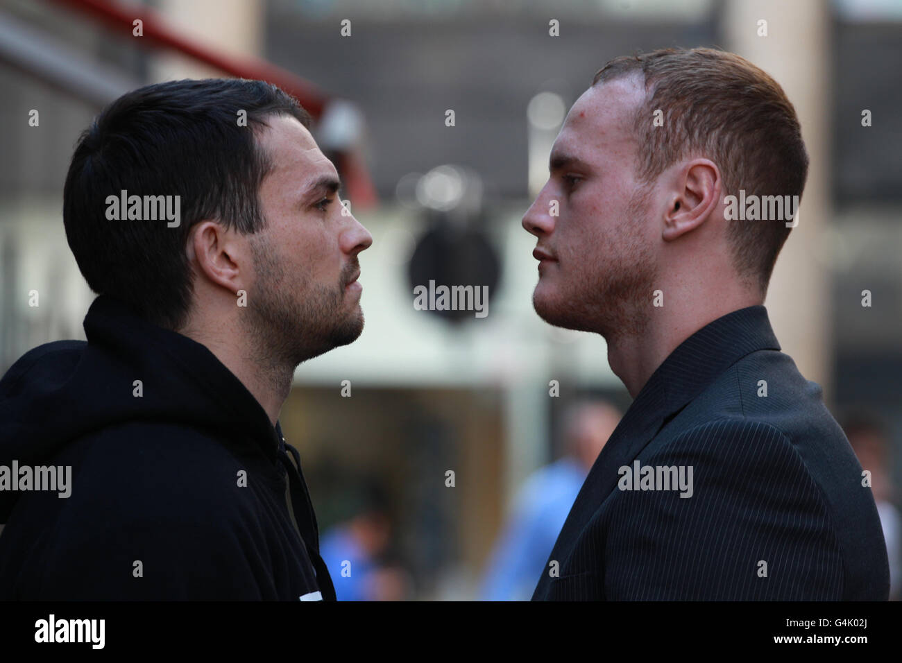 Boxing - Ricky Burns, George Groves and Paul Smith Press Conference - Planet Hollywood. Liverpool's Paul Smith and London's George Groves (right) during a press conference at Planet Hollywood, London. Stock Photo