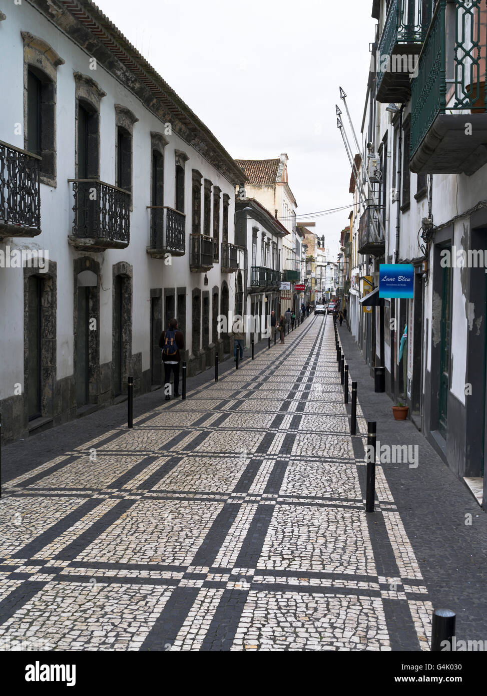 dh Ponta Delgada SAO MIGUEL ISLAND AZORES Narrow Portuguese mosaic street patterned stones Stock Photo