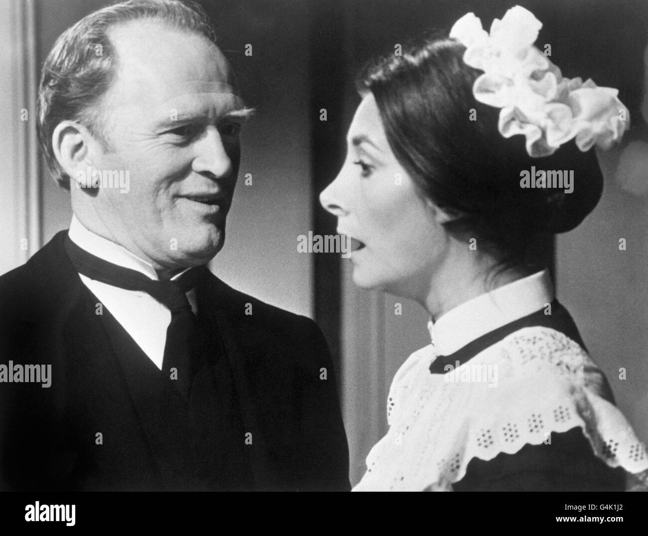 Actor Gordon Jackson, as butler Hudson and Jean Marsh as parlour maid Rose Buck in the British drama television series 'Upstairs, Downstairs' Stock Photo