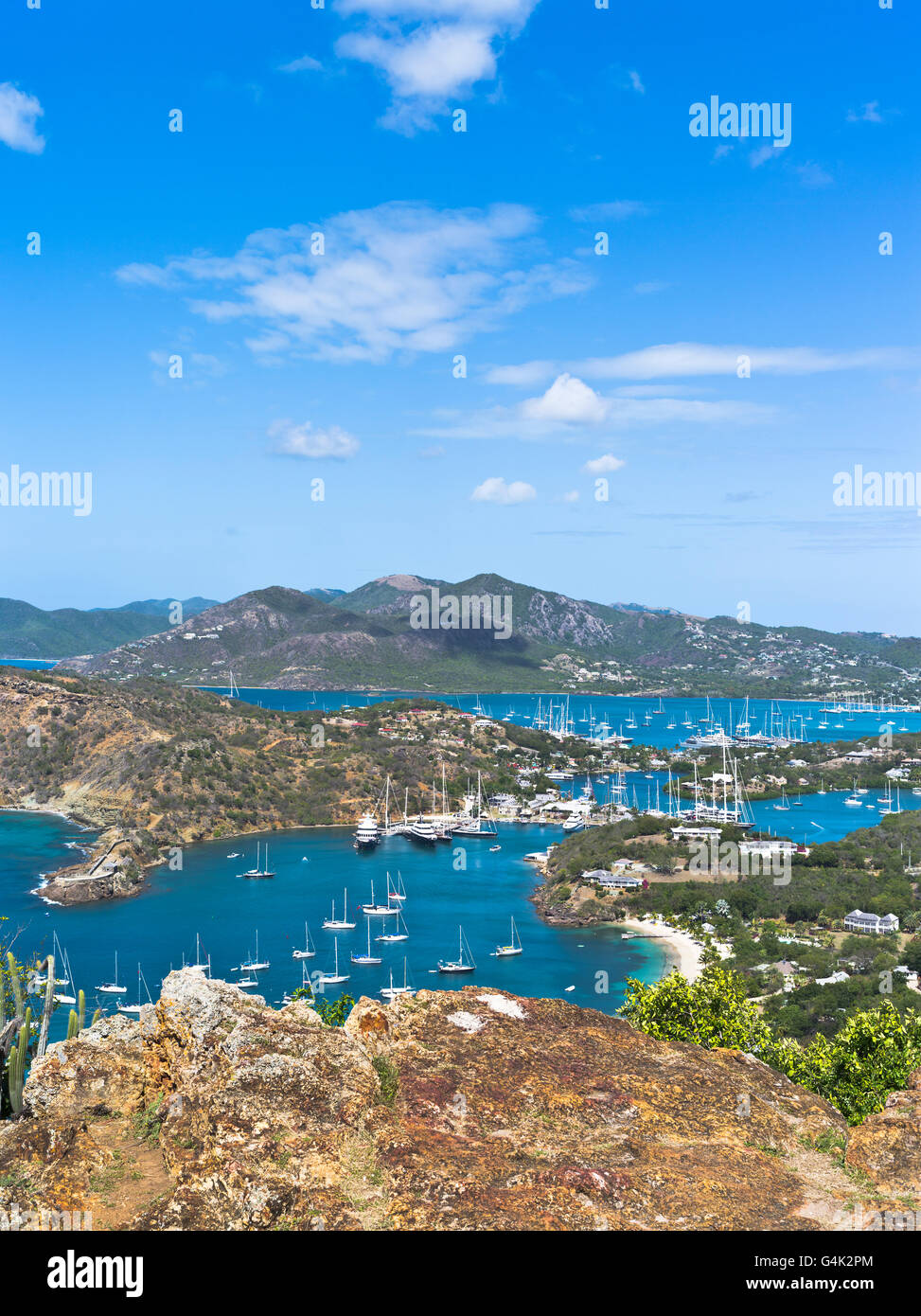 dh Shirley Heights ANTIGUA CARIBBEAN Lookout view of Nelsons Dockyard Falmouth harbour english harbor nobody Stock Photo