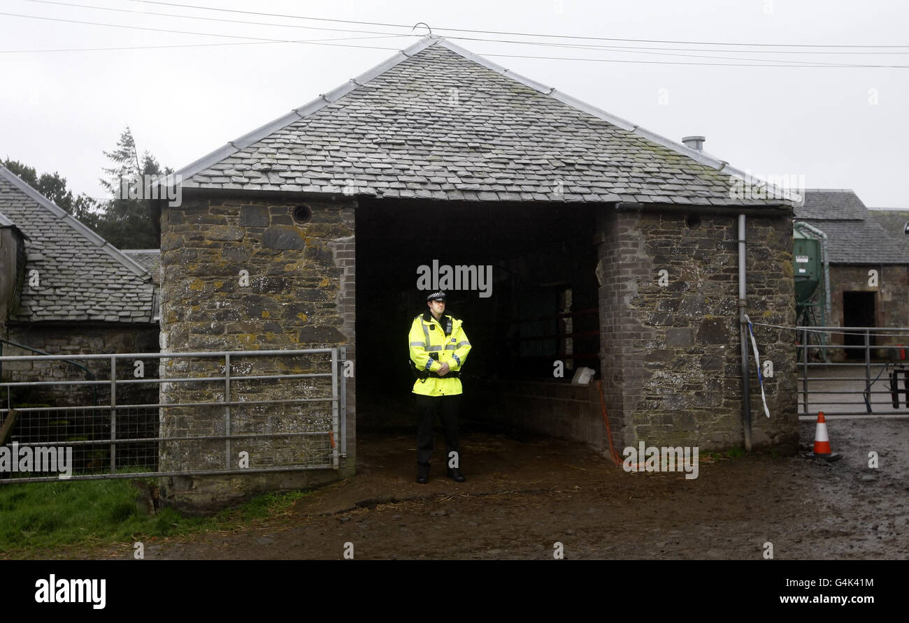 The scene at Easter Happrew Old Farm in Scotland following the death of a man. Stock Photo
