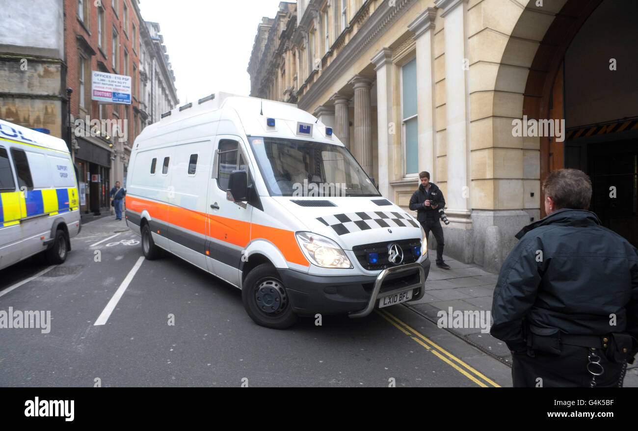 A prison van believed to be carrying Vincent Tabak arrives at Bristol Crown Court, where he is on trial accused of murdering Joanna Yeates. Stock Photo