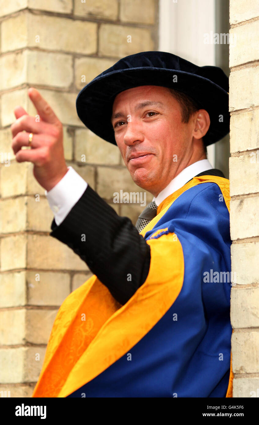 Jockey Frankie Dettori after receiving an honorary degree from Anglia Ruskin University in Cambridge during a presentation at The Guildhall, Cambridge. Stock Photo